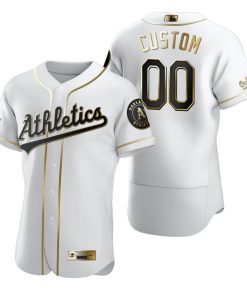 Custom Oakland Athletics White Black Gold Stitched Cool Base Jersey