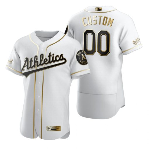 Custom Oakland Athletics White Black Gold Stitched Cool Base Jersey