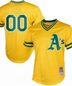 Custom Oakland Athletics Yellow Mesh Batting Practice Throwback Cooperstown Collection Baseball Jersey