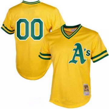 Custom Oakland Athletics Yellow Mesh Batting Practice Throwback Cooperstown Collection Baseball Jersey