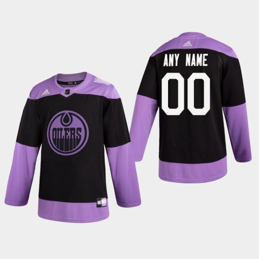 Custom Oilers Hockey Fights Cancer Practice Black Jersey