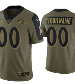 Custom Olive Baltimore Ravens Active Player 2021 Salute To Service Limited Stitched Jersey
