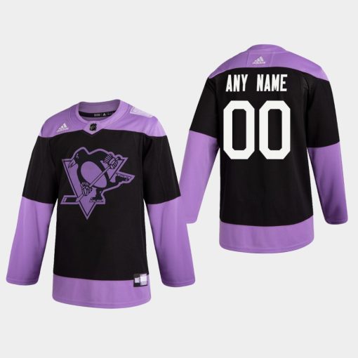 Custom Penguins Hockey Fights Cancer Practice Black Jersey