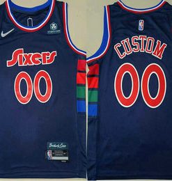 Custom Philadelphia 76ers Blue Diamond 2022 City Edition Swingman Stitched Jersey With Sponsor