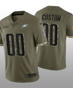 Custom Philadelphia Eagles Active Player 2022 Olive Salute To Service Limited Stitched Jersey