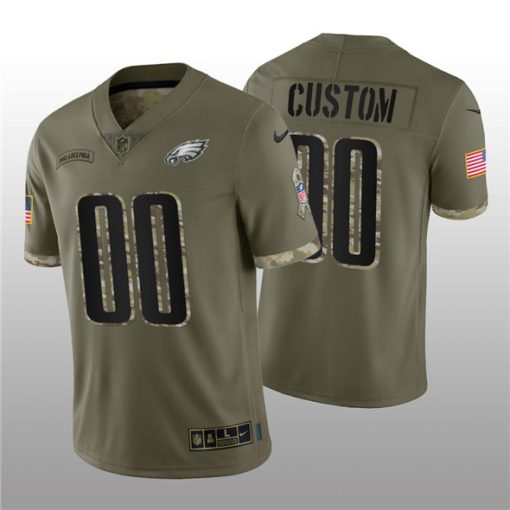 Custom Philadelphia Eagles Active Player 2022 Olive Salute To Service Limited Stitched Jersey