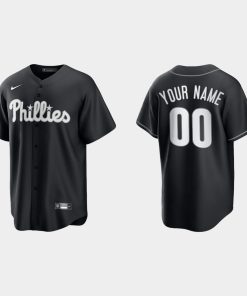 Custom Philadelphia Phillies 2021 All Black Fashion Cool Base Jersey Black White