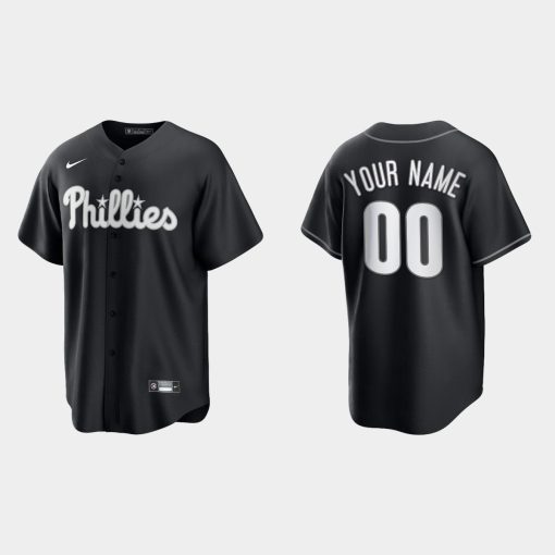 Custom Philadelphia Phillies 2021 All Black Fashion Cool Base Jersey Black White