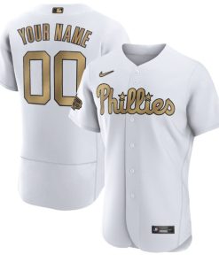 Custom Philadelphia Phillies White Gold Stitched Flex Base Jersey