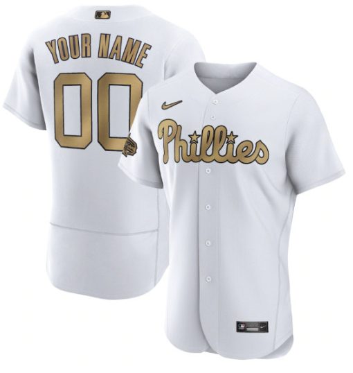 Custom Philadelphia Phillies White Gold Stitched Flex Base Jersey