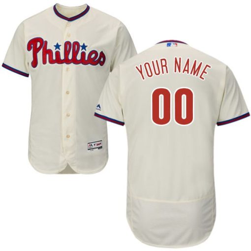 Custom Philadelphia Phillies Cream Stitched Flex Base Jersey