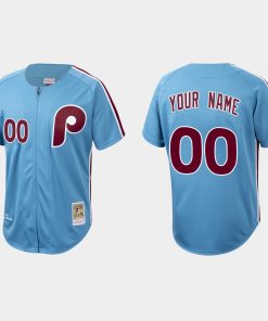 Custom Philadelphia Phillies Flex Base Cooperstown Collection Jersey Light Blue