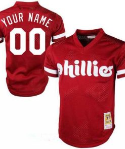 Custom Philadelphia Phillies Red Mesh Batting Practice Throwback Cooperstown Collection Baseball Jersey