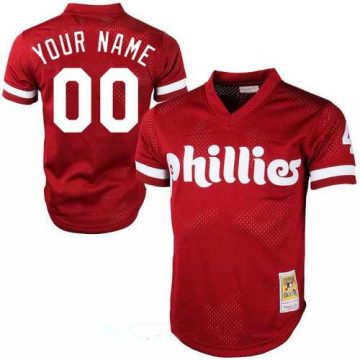 Custom Philadelphia Phillies Red Mesh Batting Practice Throwback Cooperstown Collection Baseball Jersey