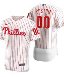 Custom Philadelphia Phillies White Red Stripe Stitched Flex Base Jersey