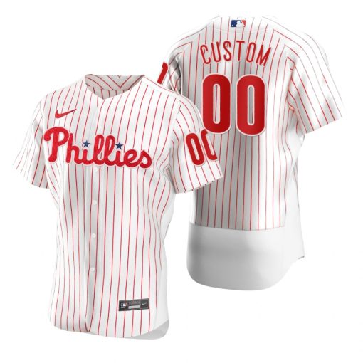 Custom Philadelphia Phillies White Red Stripe Stitched Flex Base Jersey