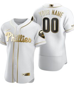 Custom Philadelphia Phillies White Gold Stitched Flex Base Jersey