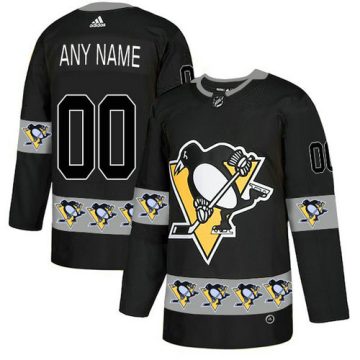 Custom Pittsburgh Penguins Black Team Logos Fashion Jersey