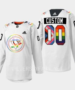Custom Pittsburgh Penguins Pride Warmup 2022 White Jersey Rainbow