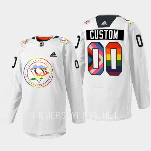 Custom Pittsburgh Penguins Pride Warmup 2022 White Jersey Rainbow