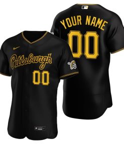 Custom Pittsburgh Pirates Black Gold Stitched Flex Base Jersey