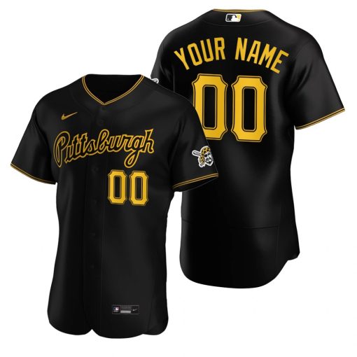 Custom Pittsburgh Pirates Black Gold Stitched Flex Base Jersey