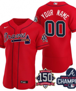 Custom Red Atlanta Braves Active Player 2021 World Series Champions With 150th Anniversary Flex Base Stitched Jersey