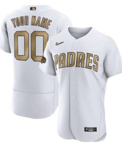 Custom San Diego Padres White Gold Stitched Flex Base Jersey