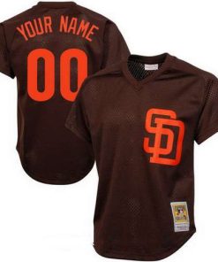 Custom San Diego Padres Brown Mesh Batting Practice Throwback Cooperstown Collection Baseball Jersey