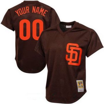 Custom San Diego Padres Brown Mesh Batting Practice Throwback Cooperstown Collection Baseball Jersey