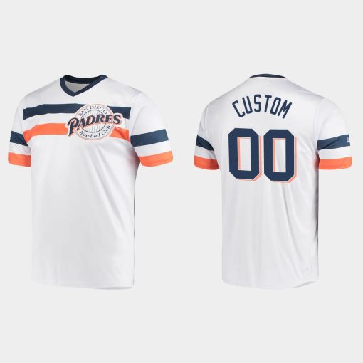 Custom San Diego Padres Cooperstown Collection V-neck Jersey White