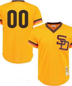 Custom San Diego Padres Gold Mesh Batting Practice Throwback Cooperstown Collection Baseball Jersey