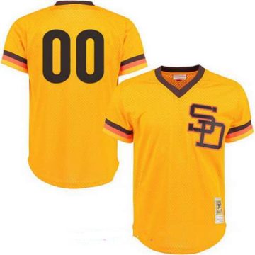 Custom San Diego Padres Gold Mesh Batting Practice Throwback Cooperstown Collection Baseball Jersey