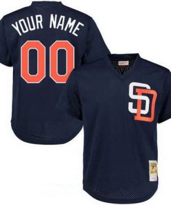 Custom San Diego Padres Navy Blue Mesh Batting Practice Throwback Cooperstown Collection Baseball Jersey