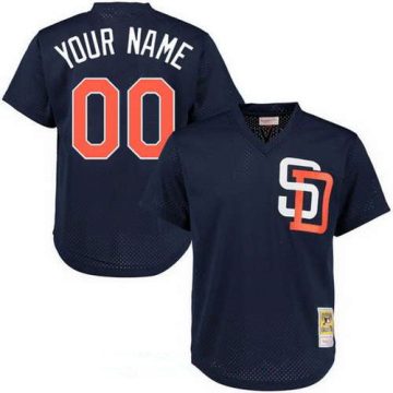 Custom San Diego Padres Navy Blue Mesh Batting Practice Throwback Cooperstown Collection Baseball Jersey