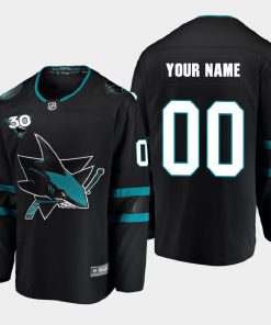 Custom San Jose Sharks 2020-21 Alternate Commemorate 30th Anniversary Black Jersey