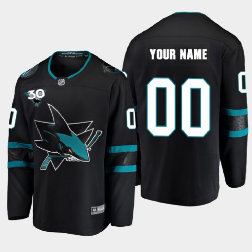 Custom San Jose Sharks 2020-21 Alternate Commemorate 30th Anniversary Black Jersey