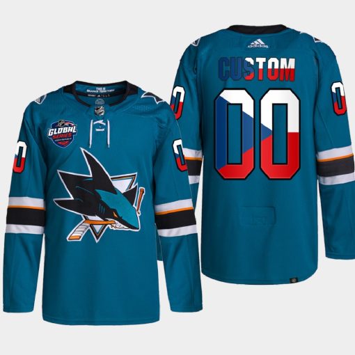 Custom San Jose Sharks 2022 Global Series Teal Czech Republic Challenge Jersey