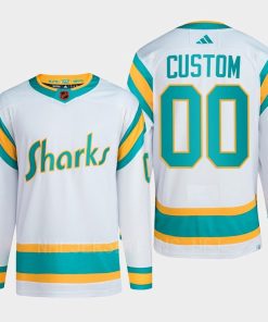 Custom San Jose Sharks 2022 Reverse Retro 20 White Primegreen Jersey