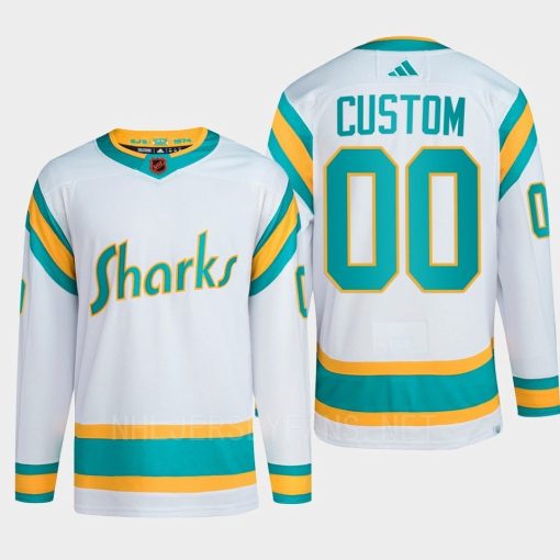 Custom San Jose Sharks 2022 Reverse Retro 20 White Primegreen Jersey