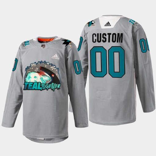 Custom San Jose Sharks Fan Appreciation Gray Teal Togehter 2022 Jersey