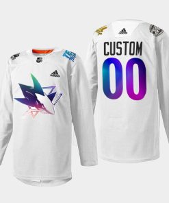 Custom San Jose Sharks Pride Night 2022 White Hockeyisforeveryone Jersey