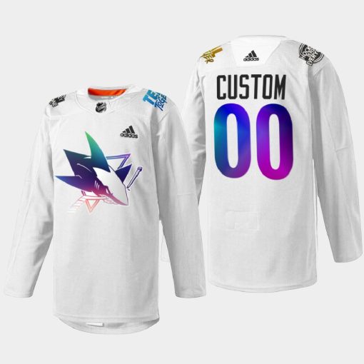 Custom San Jose Sharks Pride Night 2022 White Hockeyisforeveryone Jersey