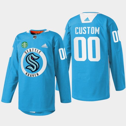 Custom Seattle Kraken Practice Blue Warmup Jersey