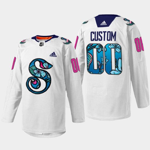 Custom Seattle Kraken Pride Night 2022 White Jersey Warmup