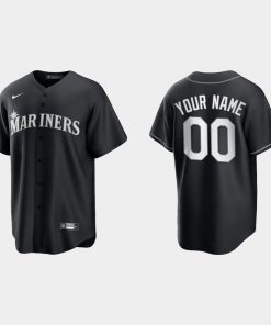 Custom Seattle Mariners 2021 All Black Fashion Cool Base Jersey Black White