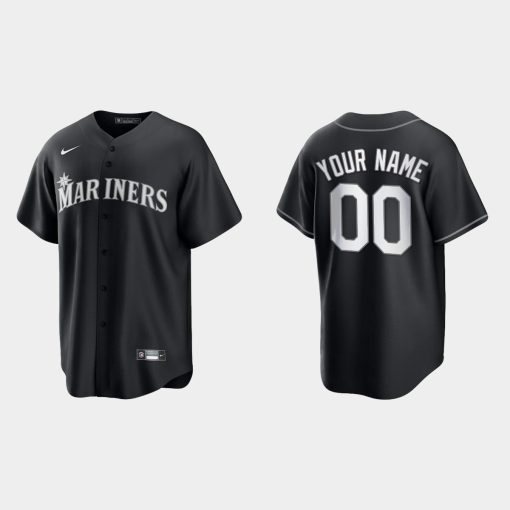 Custom Seattle Mariners 2021 All Black Fashion Cool Base Jersey Black White