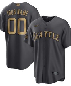 Custom Seattle Mariners Active Player Charcoal 2022 All-star Cool Base Stitched Baseball Jersey