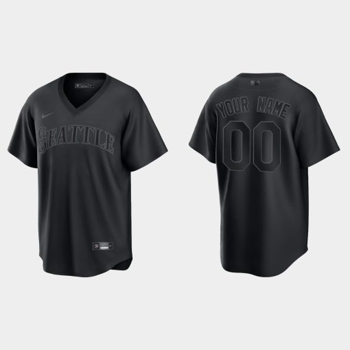 Custom Seattle Mariners Pitch Black Fashion Cool Base Jersey Black