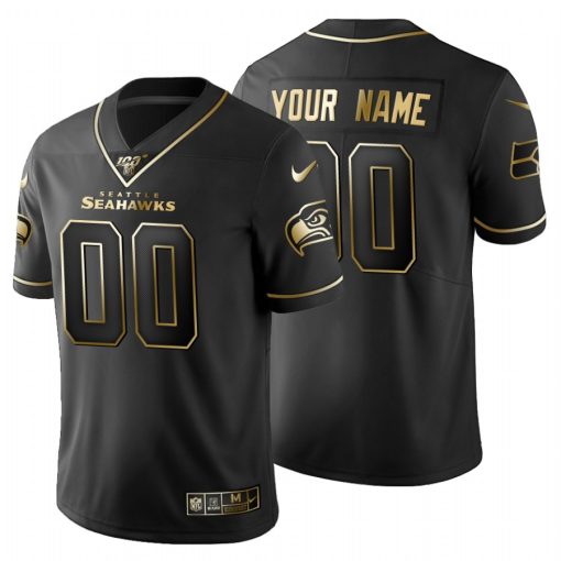 Custom Seattle Seahawks Black Golden Limited Football 100 Jersey